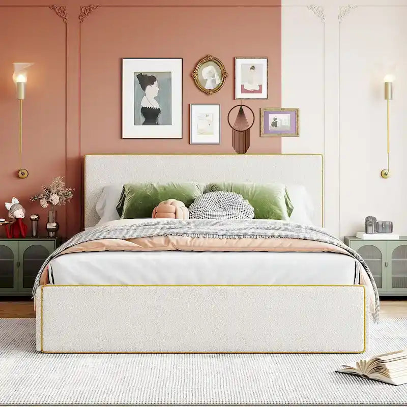 Upholstered Platform Bed with 4 Drawers and Golden Edge-12