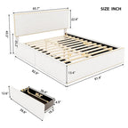 Upholstered Platform Bed with 4 Drawers and Golden Edge