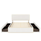 Upholstered Platform Bed with 4 Drawers and Golden Edge