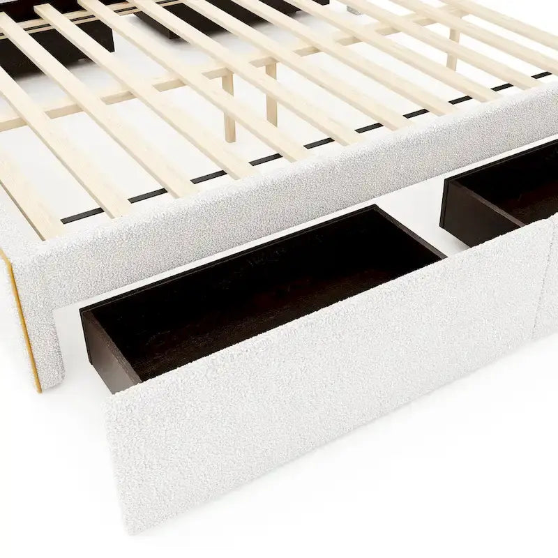 Upholstered Platform Bed with 4 Drawers and Golden Edge