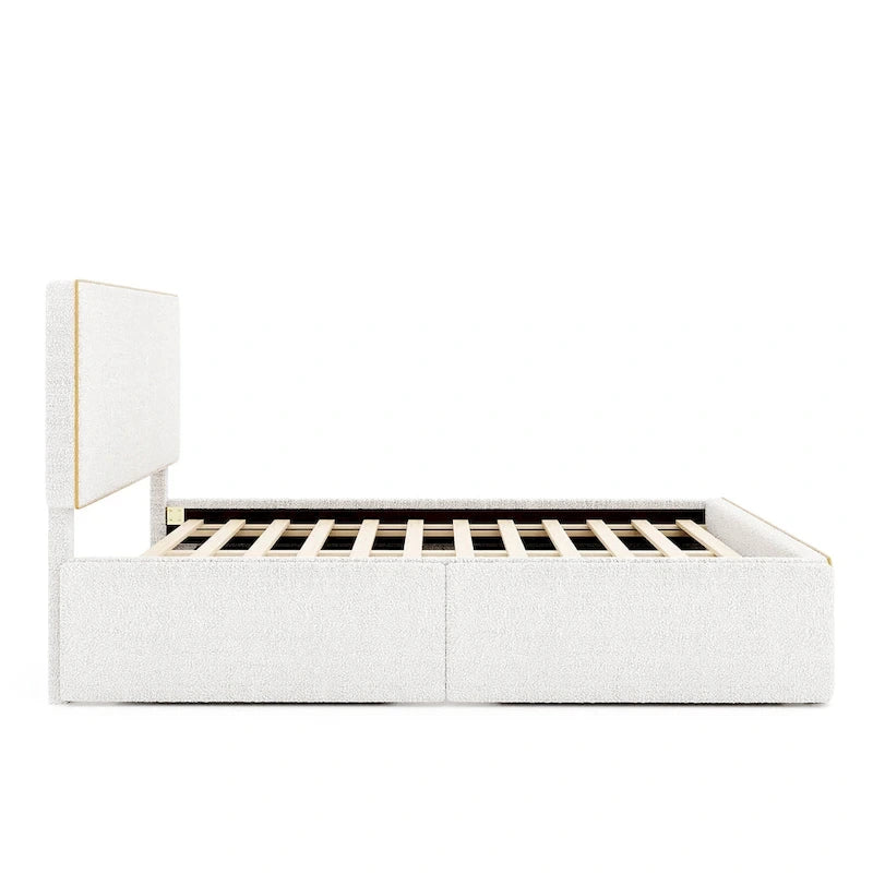 Upholstered Platform Bed with 4 Drawers and Golden Edge-23
