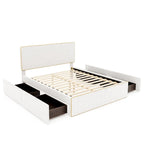 Upholstered Platform Bed with 4 Drawers and Golden Edge