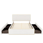 Upholstered Platform Bed with 4 Drawers and Golden Edge