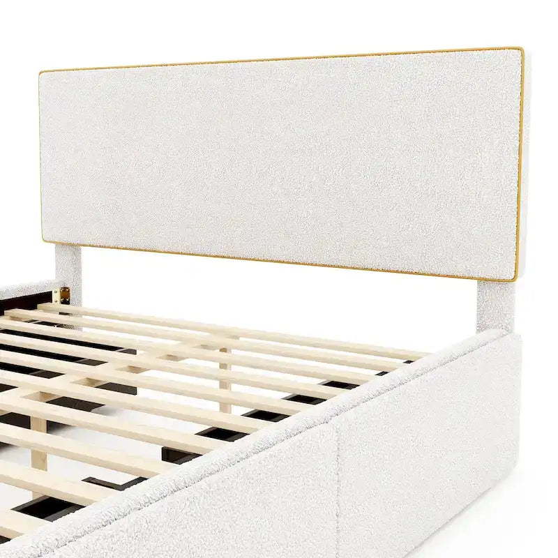 Upholstered Platform Bed with 4 Drawers and Golden Edge
