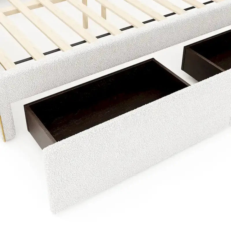 Upholstered Platform Bed with 4 Drawers and Golden Edge-28