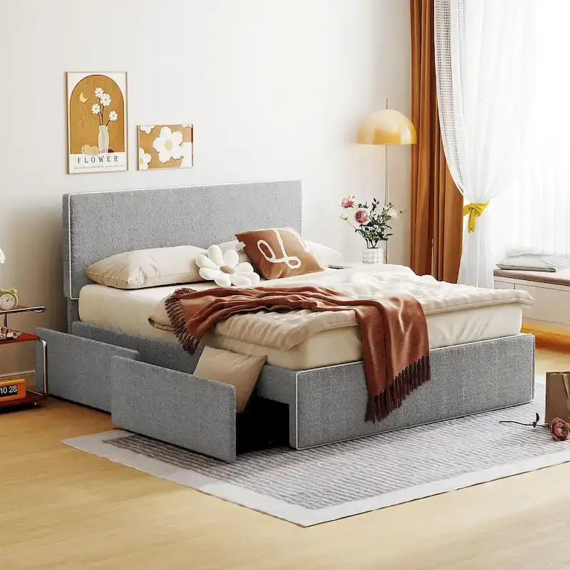 Upholstered Platform Bed with 4 Drawers and Golden Edge-29