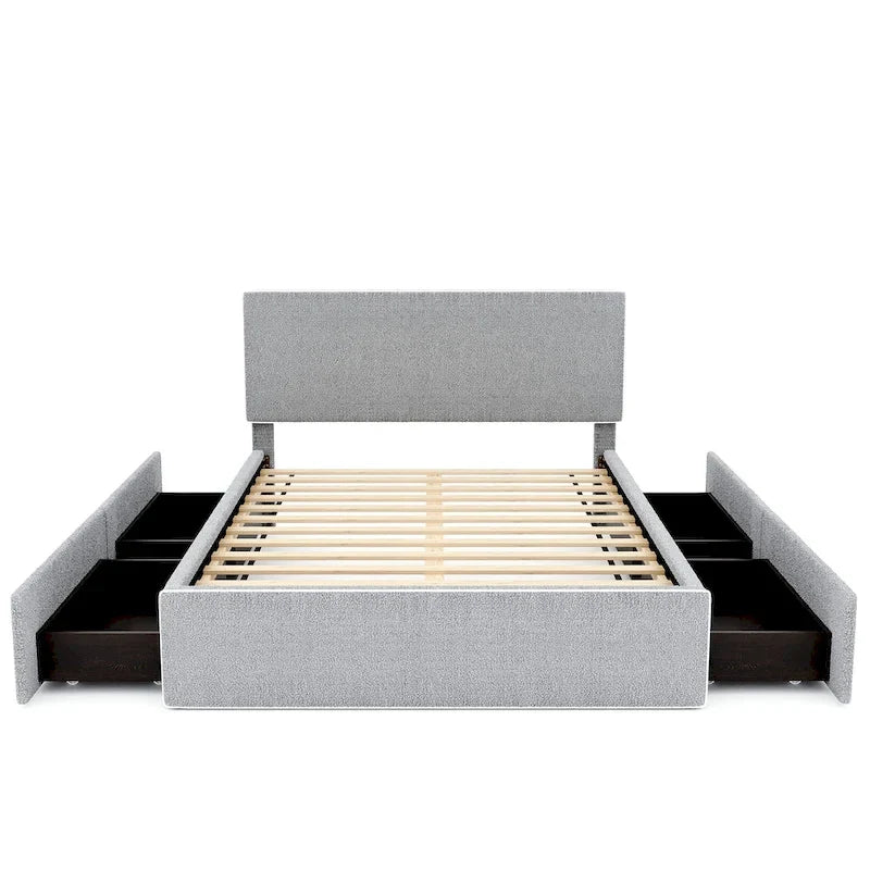 Upholstered Platform Bed with 4 Drawers and Golden Edge