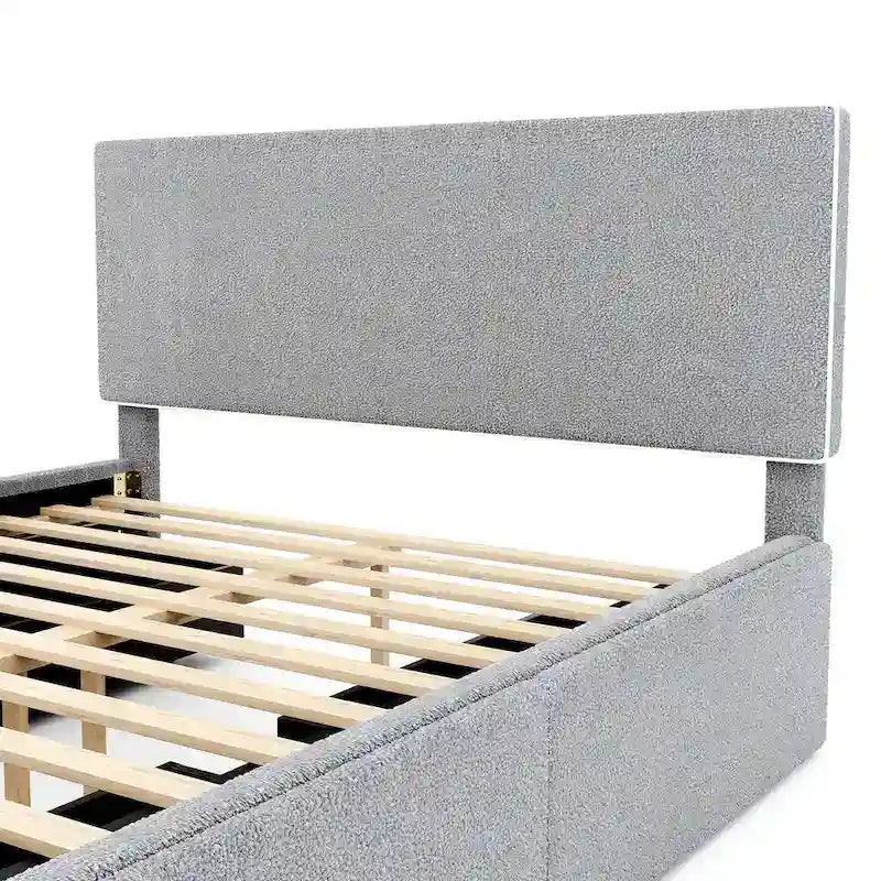 Upholstered Platform Bed with 4 Drawers and Golden Edge-35