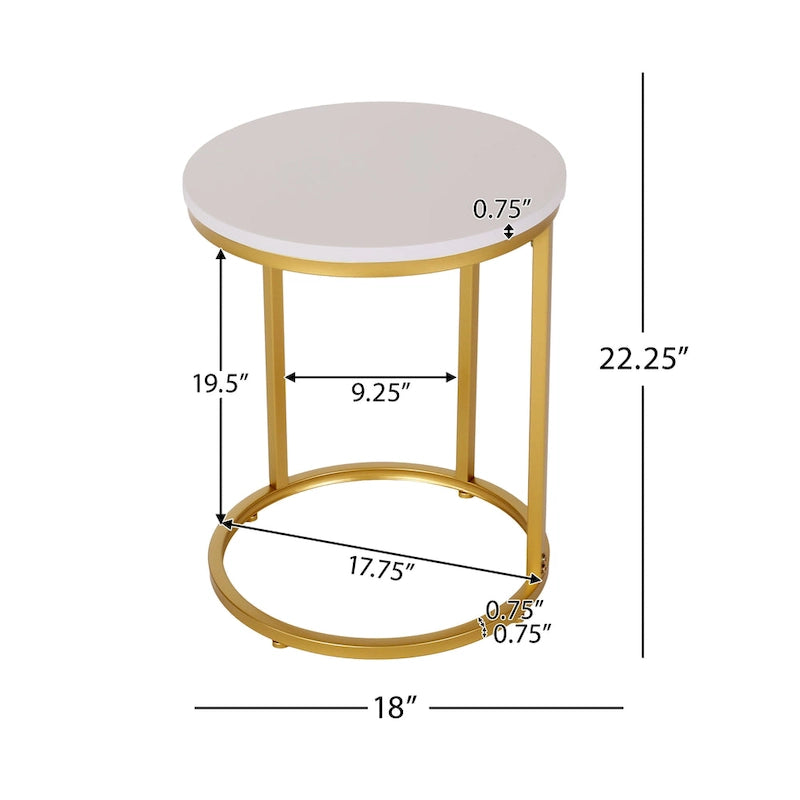 Indoor wrought iron side table with a wood-like finish and C-shaped design.