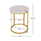 Indoor wrought iron side table with a wood-like finish and C-shaped design.