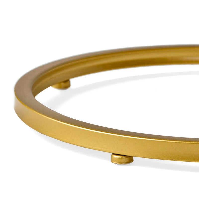 Indoor wrought iron side table with a wood-like finish and C-shaped design.