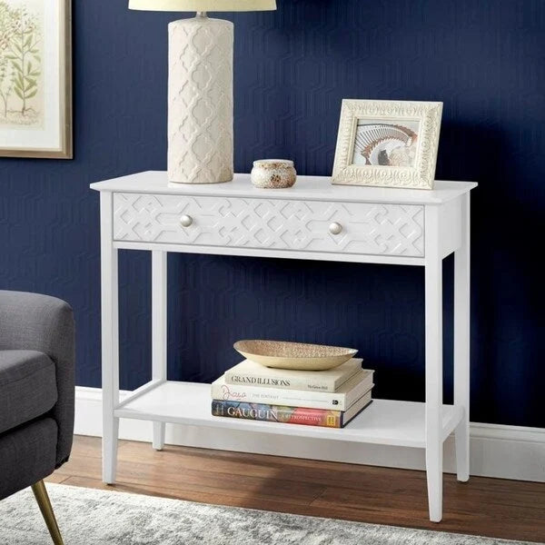 Console Table with Drawer - White/Mint/Blush Pink-17