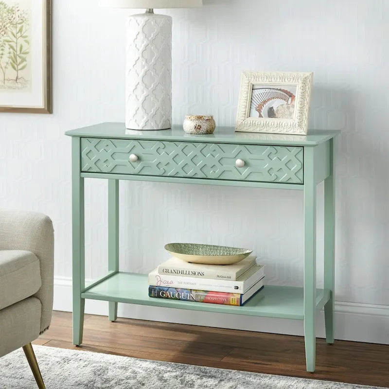 Console Table with Drawer - White/Mint/Blush Pink