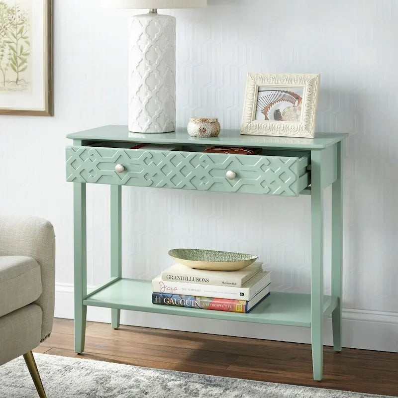Console Table with Drawer - White/Mint/Blush Pink-5