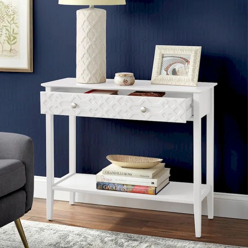 Console Table with Drawer - White/Mint/Blush Pink-6
