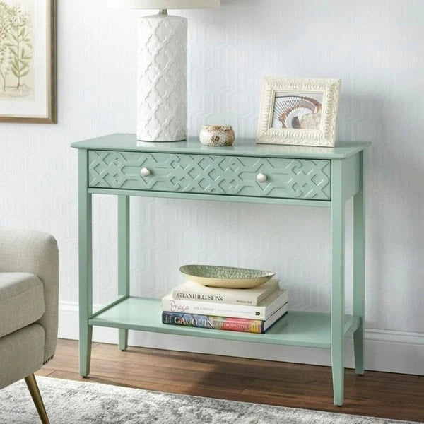 Console Table with Drawer - White/Mint/Blush Pink-9