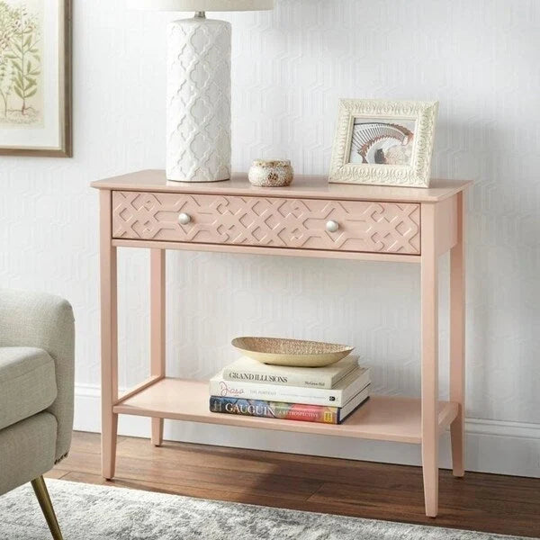 Console Table with Drawer - White/Mint/Blush Pink-11