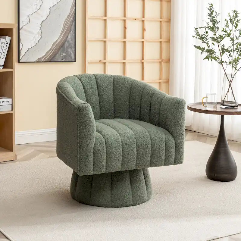 Velvet Swivel Accent Chair - Round Barrel Style - Single Seat