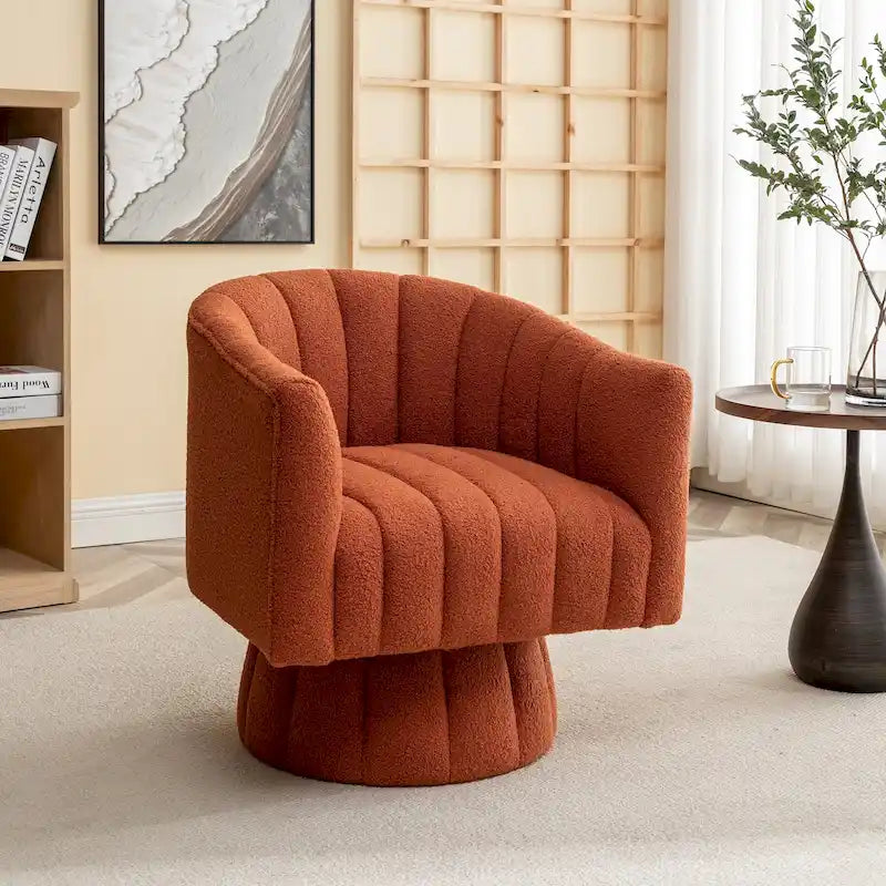 Velvet Swivel Accent Chair - Round Barrel Style - Single Seat