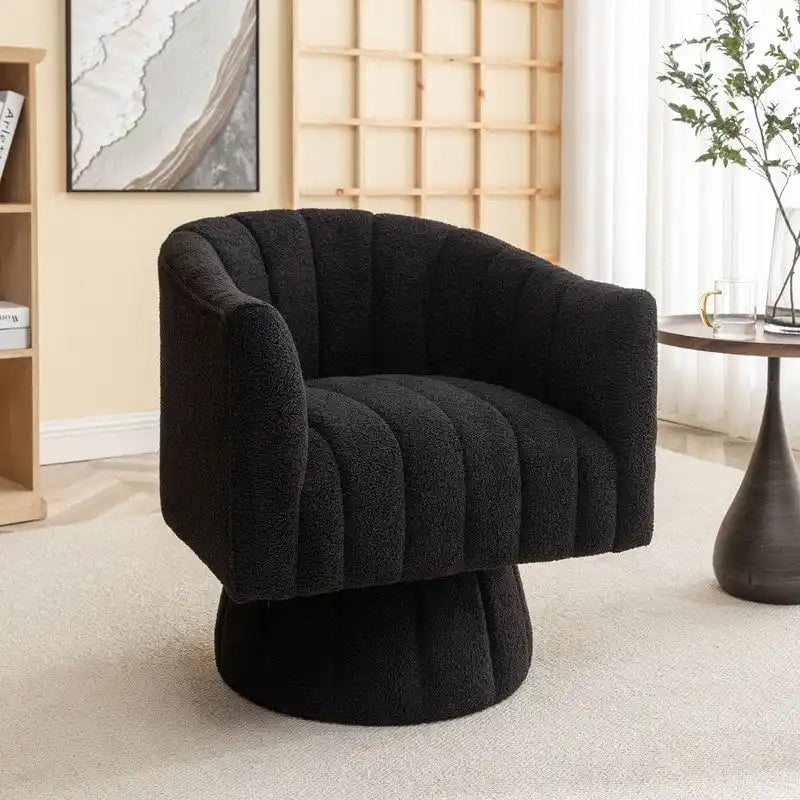 Velvet Swivel Accent Chair - Round Barrel Style - Single Seat