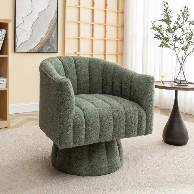 Velvet Swivel Accent Chair - Round Barrel Style - Single Seat-3