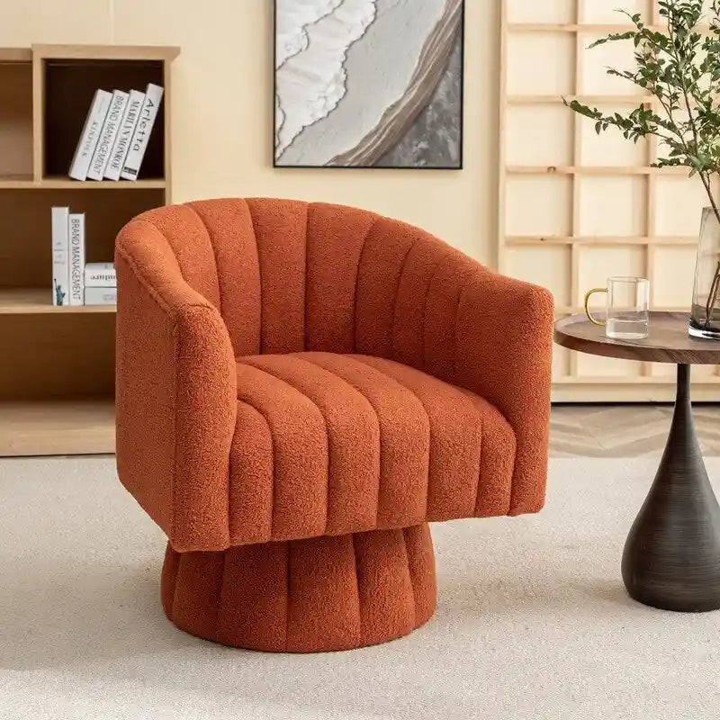 Velvet Swivel Accent Chair - Round Barrel Style - Single Seat-4