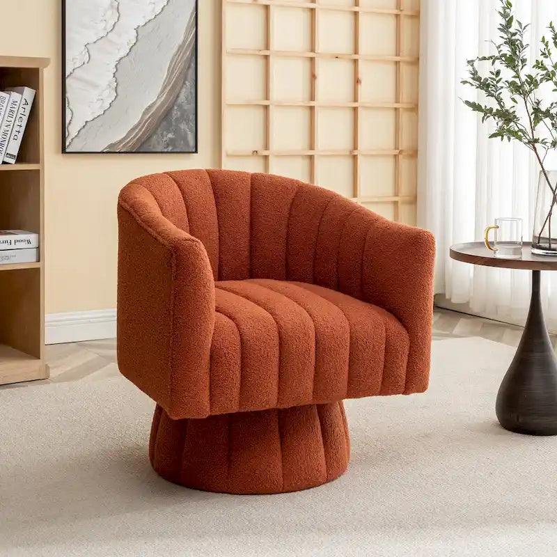 Velvet Swivel Accent Chair - Round Barrel Style - Single Seat-6