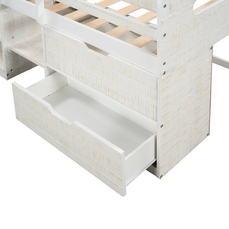 Twin Loft Bed with Storage and Drawers, Low Loft Bed Frame with 2 Shelves and 2 Drawers, No Box Spring Needed-7