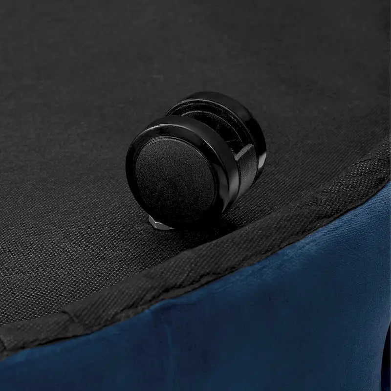 Round Tufted Velvet Ottoman with Casters - Blue/Grey-7