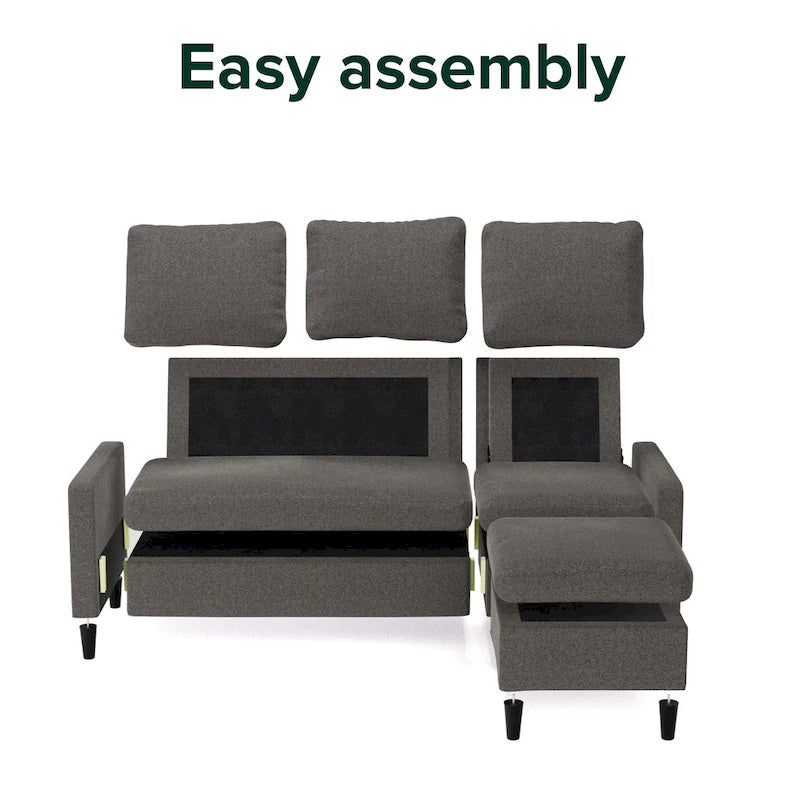 Grey Convertible Sectional Sofa with Reversible Chaise - 3 Seater-4