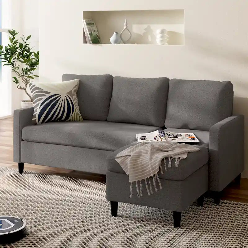 Grey Convertible Sectional Sofa with Reversible Chaise - 3 Seater-8