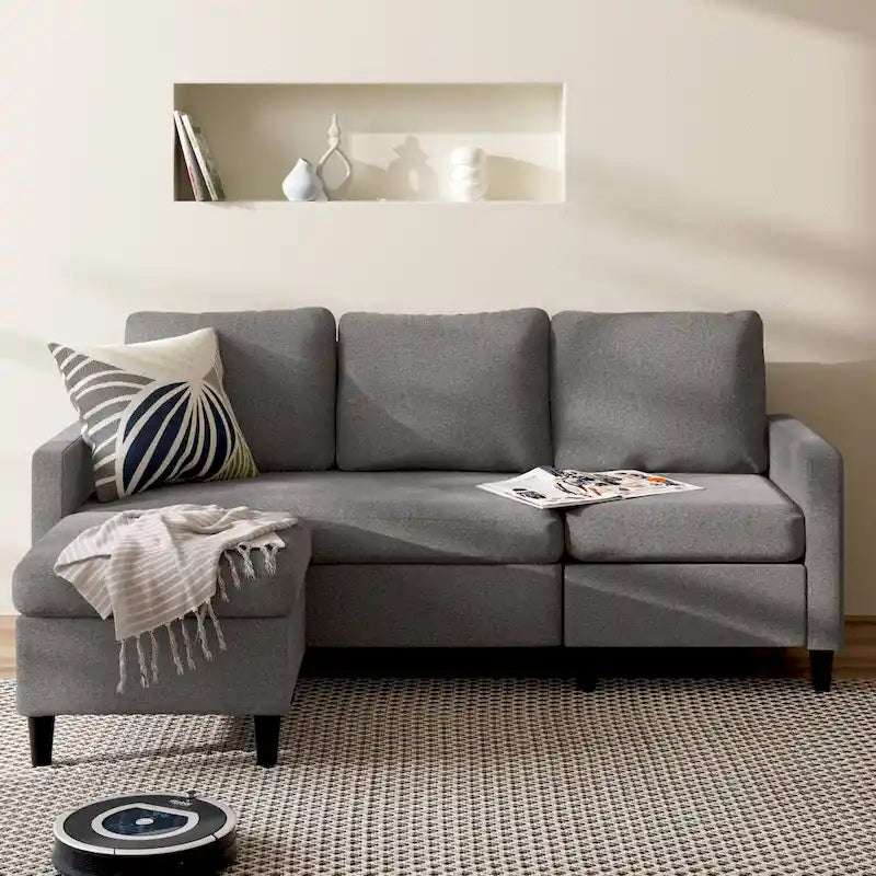 Grey Convertible Sectional Sofa with Reversible Chaise - 3 Seater-9