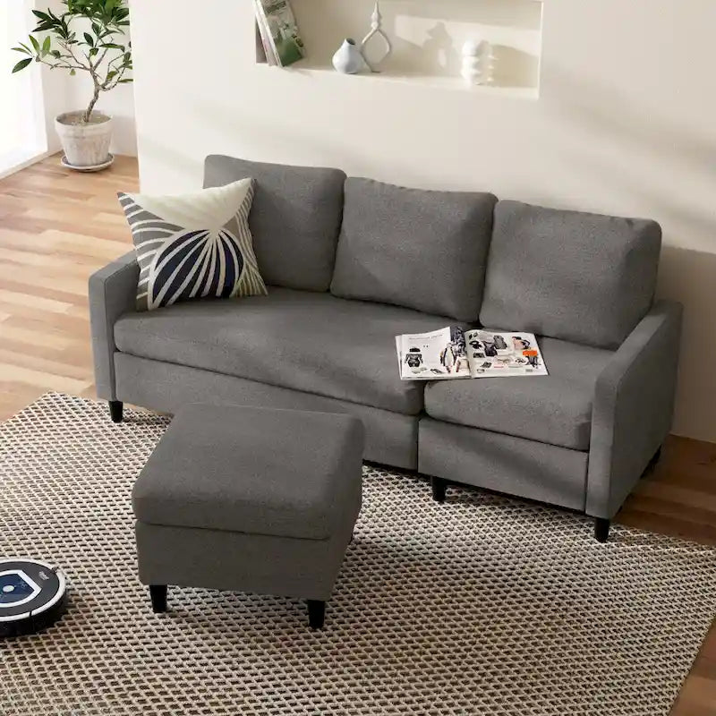 Grey Convertible Sectional Sofa with Reversible Chaise - 3 Seater-10