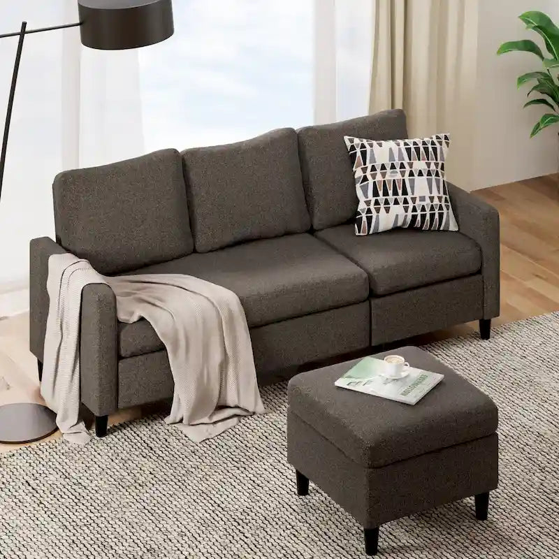 Grey Convertible Sectional Sofa with Reversible Chaise - 3 Seater-13