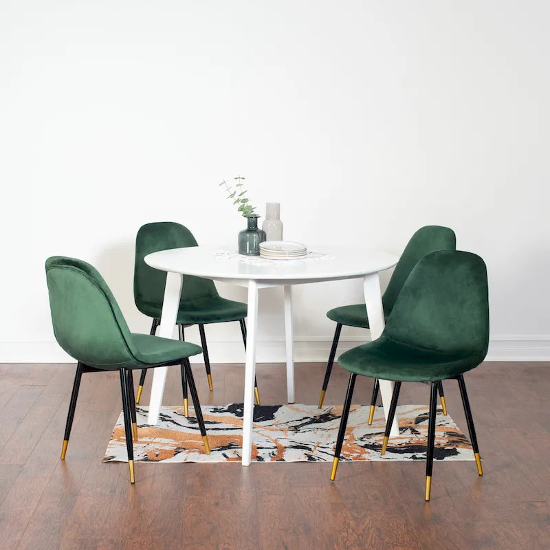 White Round Dining Table Set with 4 Velvet Chairs
