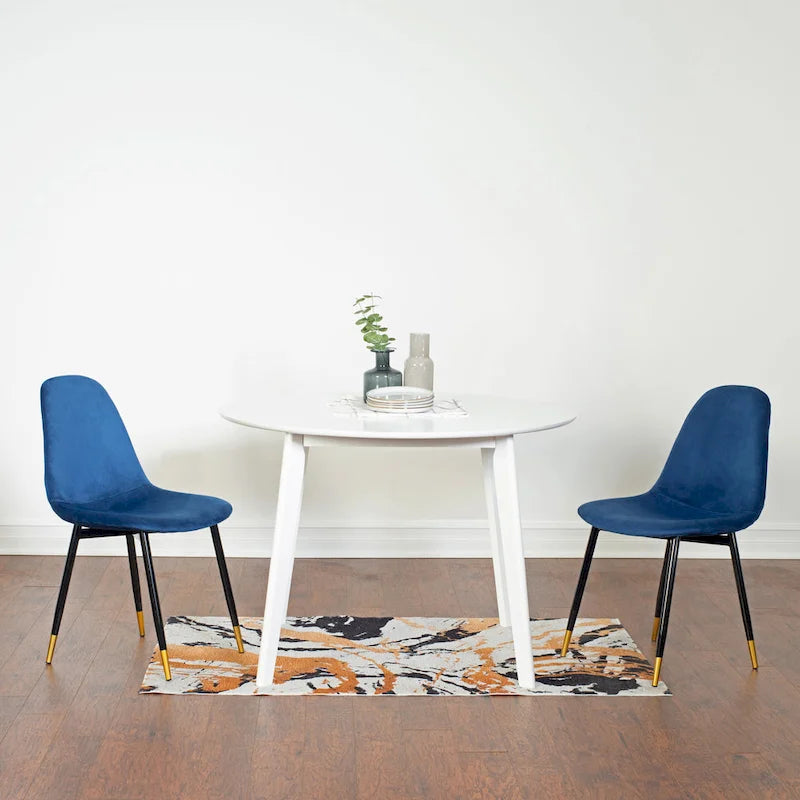 White Round Dining Table Set with 4 Velvet Chairs