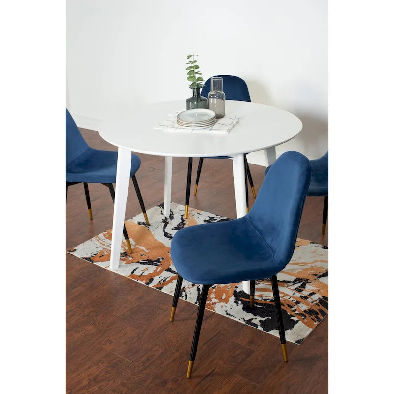White Round Dining Table Set with 4 Velvet Chairs-3