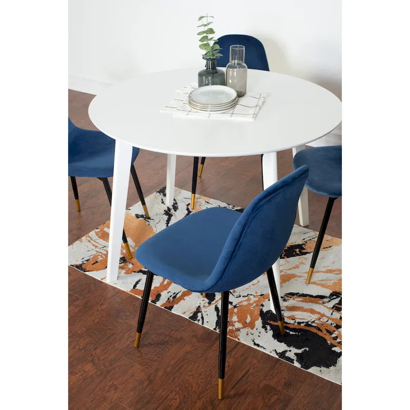 White Round Dining Table Set with 4 Velvet Chairs-6