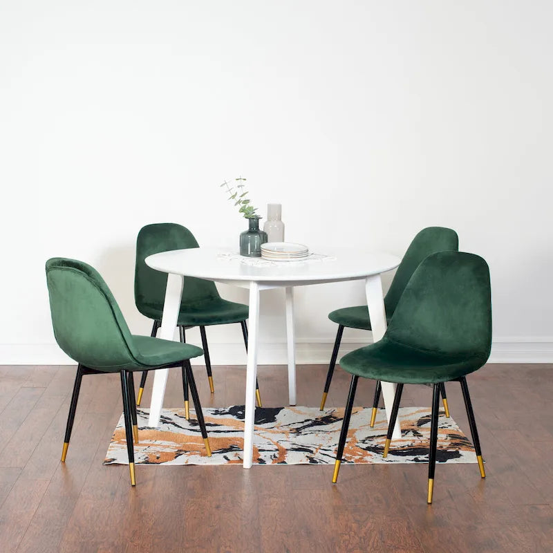 White Round Dining Table Set with 4 Velvet Chairs-12