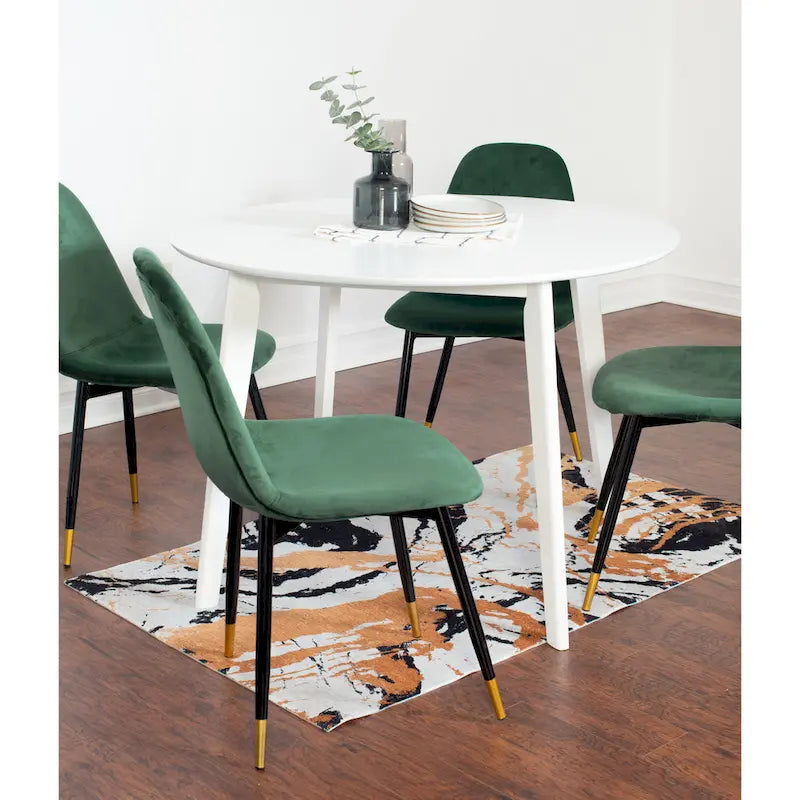 White Round Dining Table Set with 4 Velvet Chairs-13