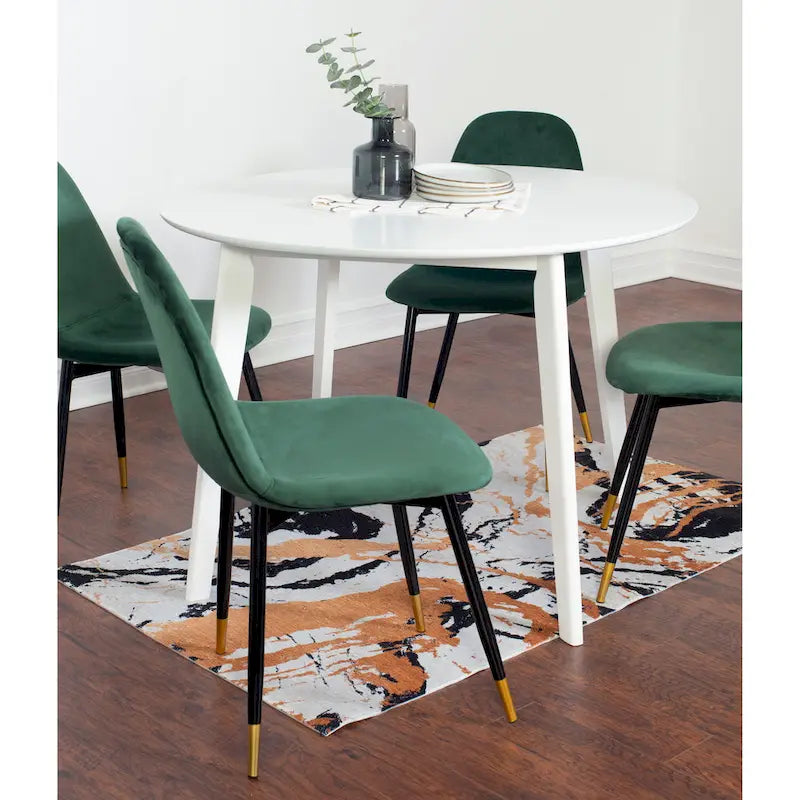 White Round Dining Table Set with 4 Velvet Chairs-14