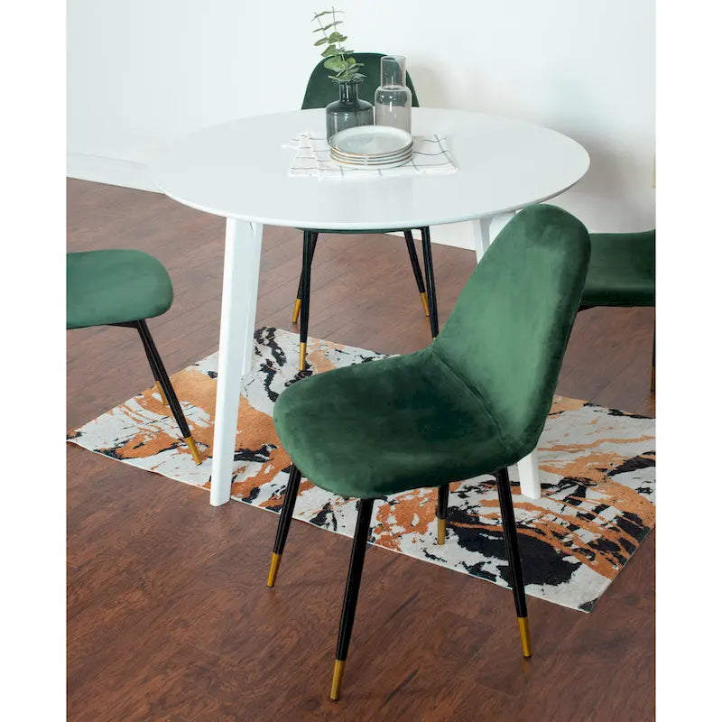 White Round Dining Table Set with 4 Velvet Chairs-15
