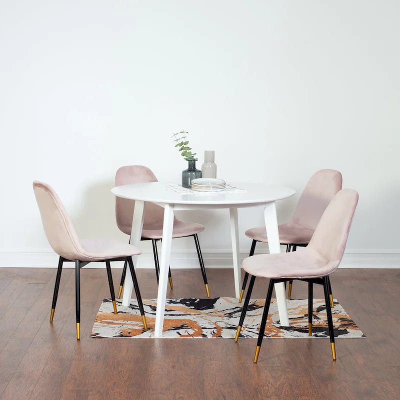 White Round Dining Table Set with 4 Velvet Chairs-21