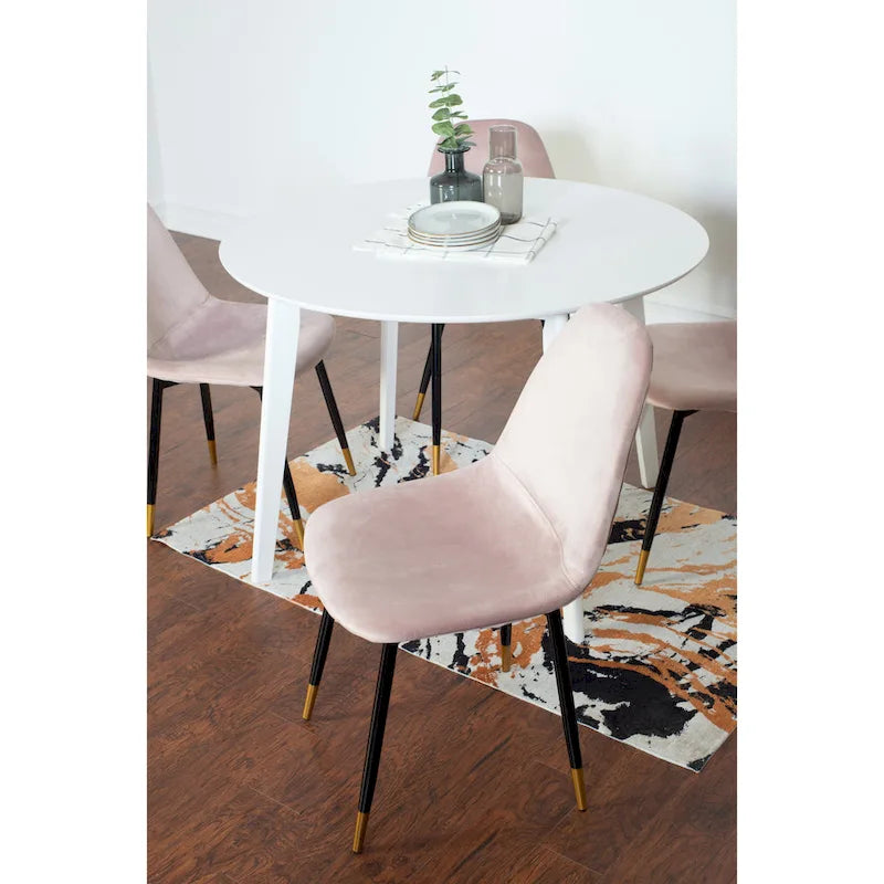 White Round Dining Table Set with 4 Velvet Chairs-25