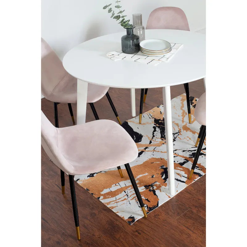 White Round Dining Table Set with 4 Velvet Chairs-26