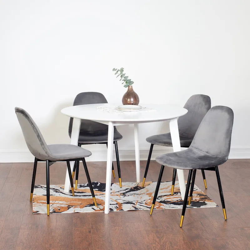 White Round Dining Table Set with 4 Velvet Chairs-30