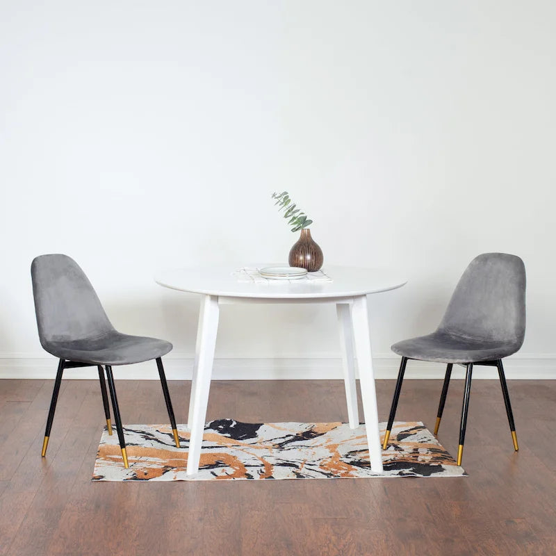 White Round Dining Table Set with 4 Velvet Chairs-31
