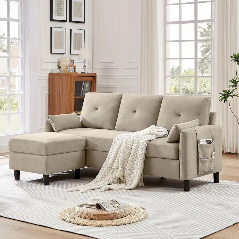 77.36 Inches Modern Sectional Sofa with Reversible Ottoman and Side Storage Pocket-34
