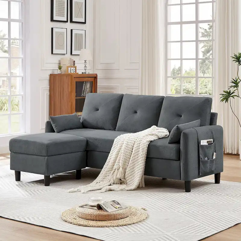 77.36 Inches Modern Sectional Sofa with Reversible Ottoman and Side Storage Pocket-35