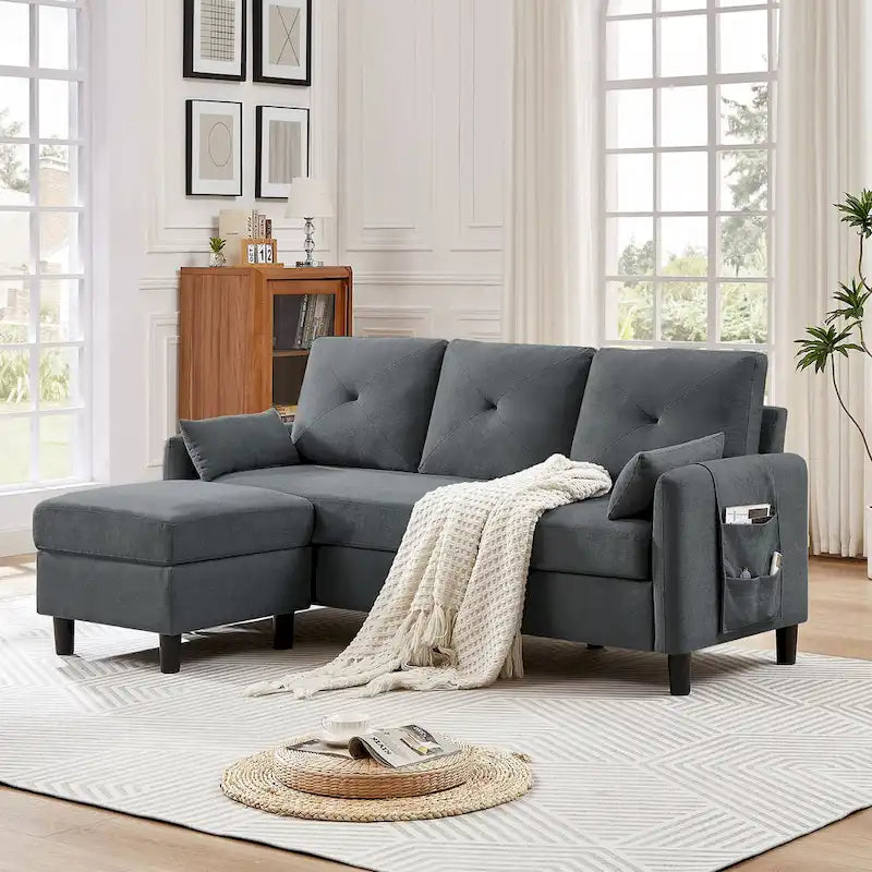 77.36 Inches Modern Sectional Sofa with Reversible Ottoman and Side Storage Pocket-5